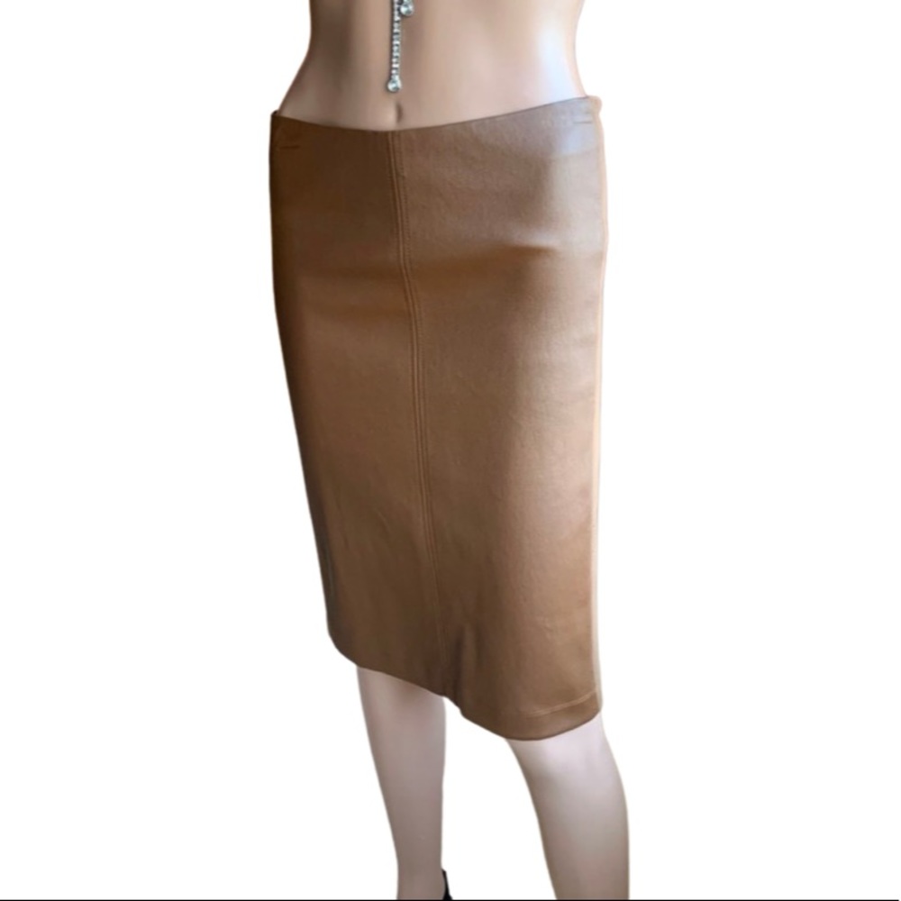Leather & ponte skirt from Neiman Marcus  (cognac, small)